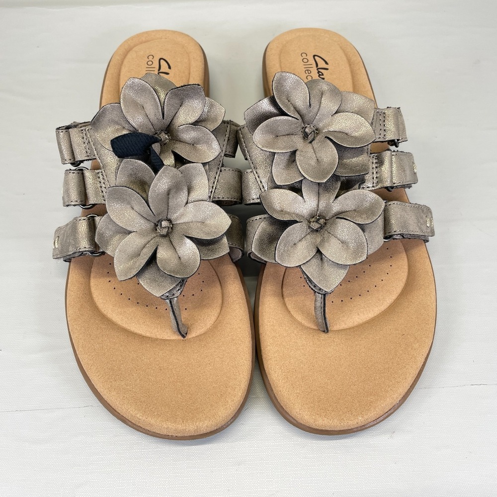 Clarks Elizabelle Mae Sandals Womens Size 9 M Pewter Metallic Shoes Thong Slides - Picture 4 of 10